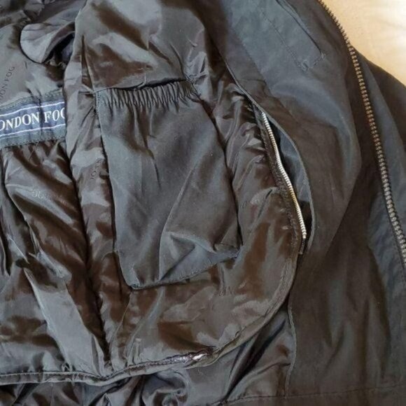 London Fog Black 2 in 1‎ Zip/Snap Insulated Lined Hooded Bomber Sz. L Jacket - Picture 8 of 14